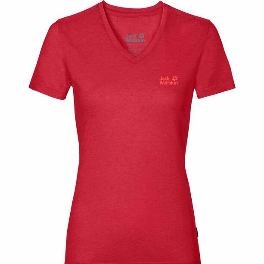 Clearance * Jack Wolfskin Crosstrail Ss Shirt Women Bright Scarlet