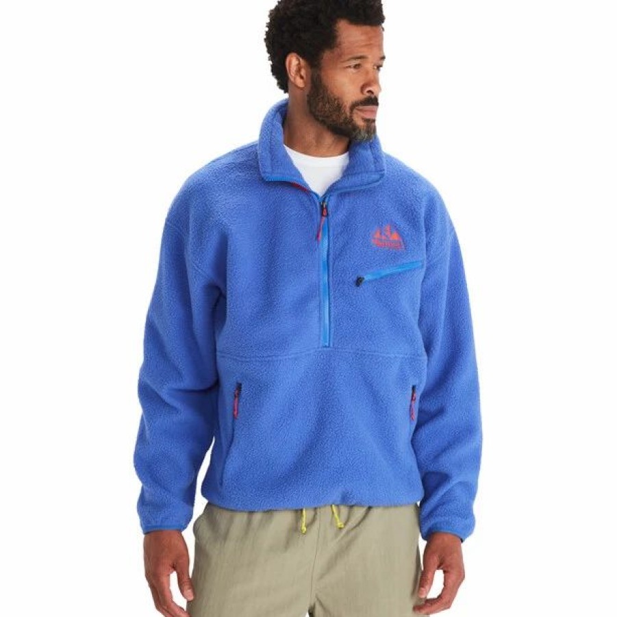 Online * Marmot 94 E.C.O. Recycled Fleece Pullover Men Trail Blue/Victory Red