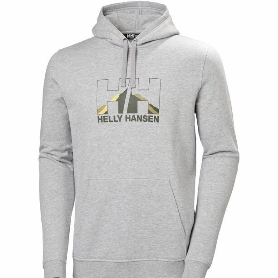 Clearance * Helly Hansen Nord Graphic Pullover Hoodie Men Grey Melange