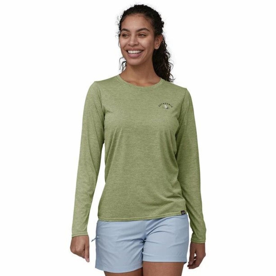 New * Patagonia Cap Cool Daily Graphic Ls Shirt Waters Women Action Angler/Salvia Green X-Dye