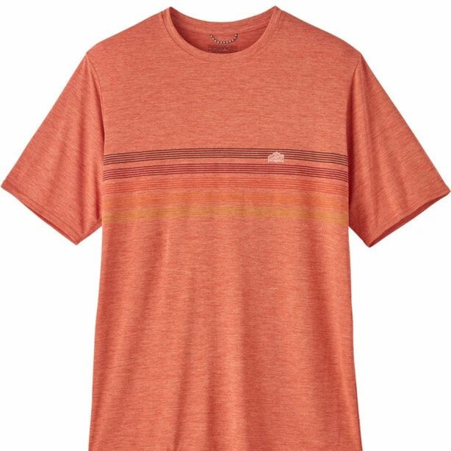 Clearance * Patagonia Cap Cool Daily Graphic T-Shirt Men Line Logo Ridge Stripe/Quartz Coral X-Dye