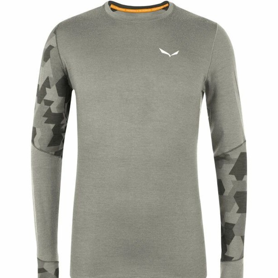 Clearance * Salewa Cristallo Warm Alpine Merino Responsive Ls Tee Men Heather Grey