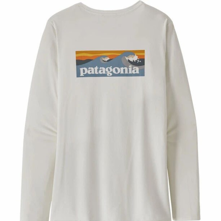 Best * Patagonia Capilene Cool Daily Graphic Ls Shirt Waters Women Boardshort Logo Light Plume Grey/White