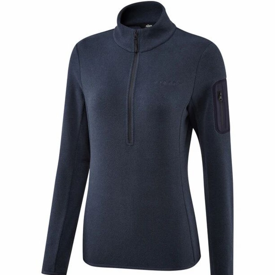 New * Fohn Fohn Trail Recycled Quarter Zip Fleece Sweater Women Navy