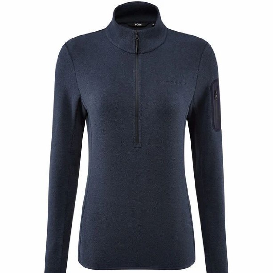 New * Fohn Fohn Trail Recycled Quarter Zip Fleece Sweater Women Navy