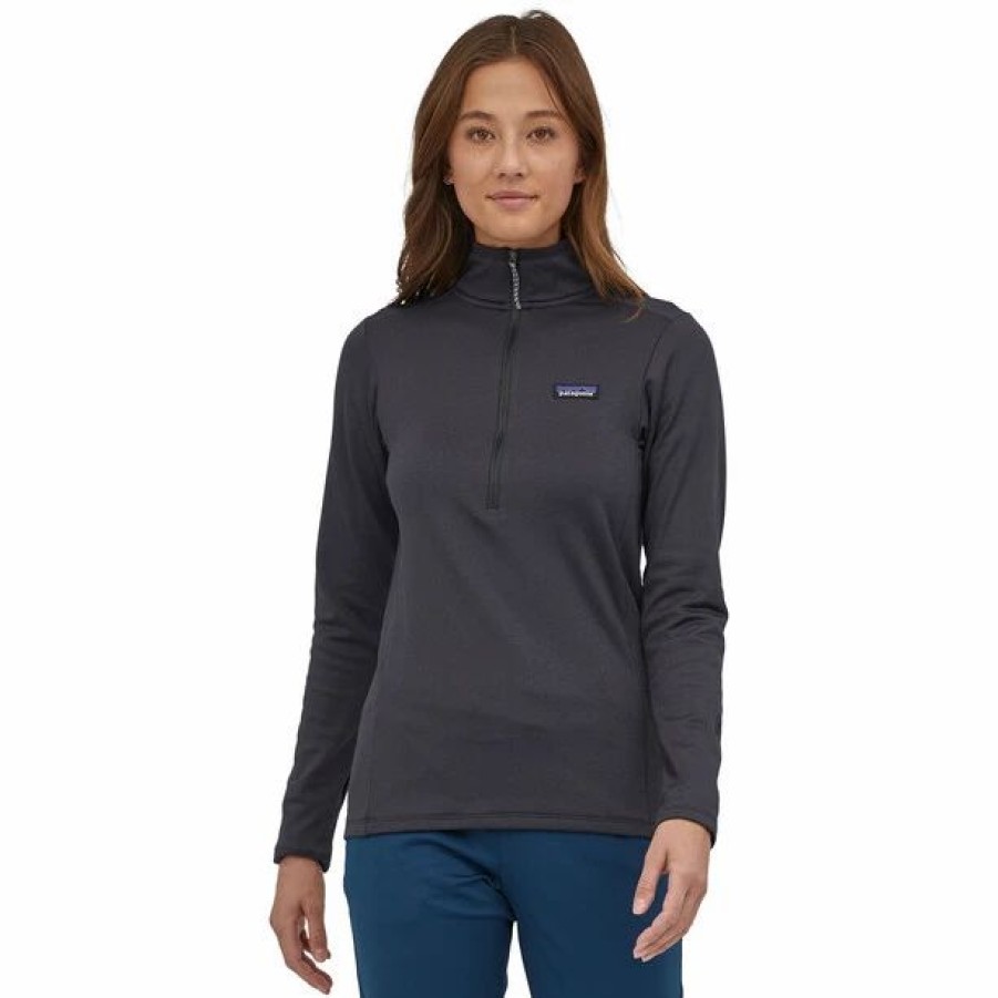 New * Patagonia R1 Daily Zip Neck Pullover Women Ink Black Black X-Dye