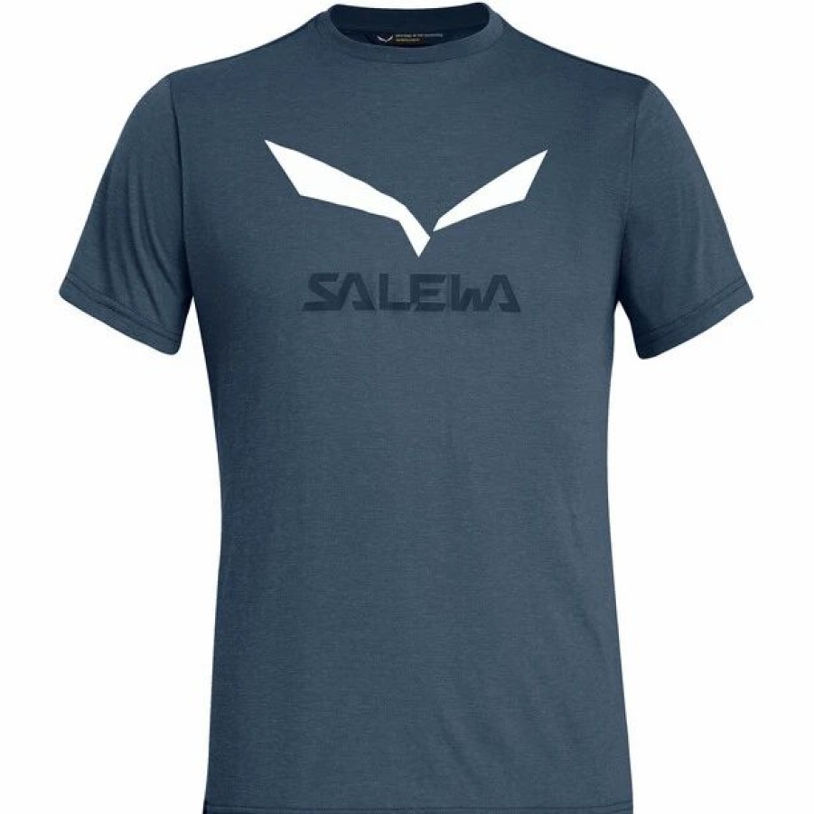 New * Salewa Solidlogo Dry Ss Tee Men Premium Navy Melange