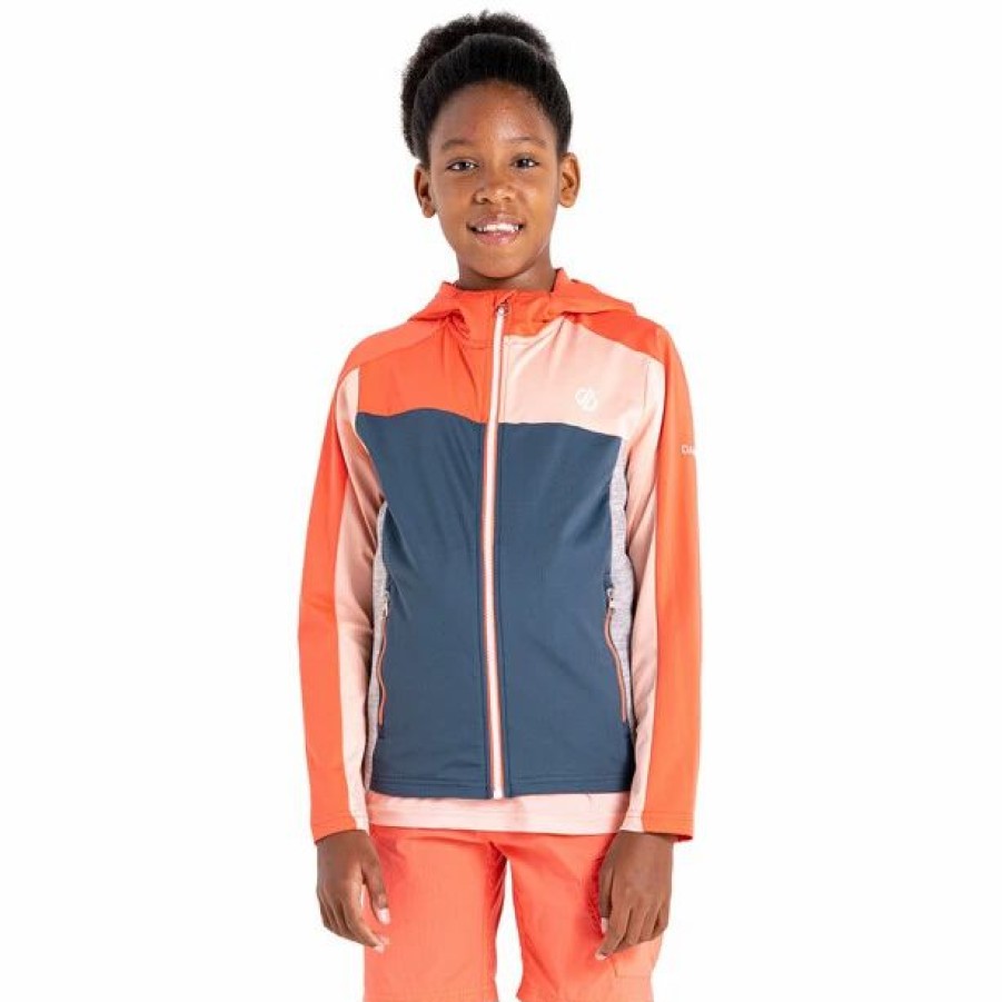 Hot * Dare 2B Thriving Core Stretch Jacket Kids Neon Peach/Apricot Blush/Orion Grey