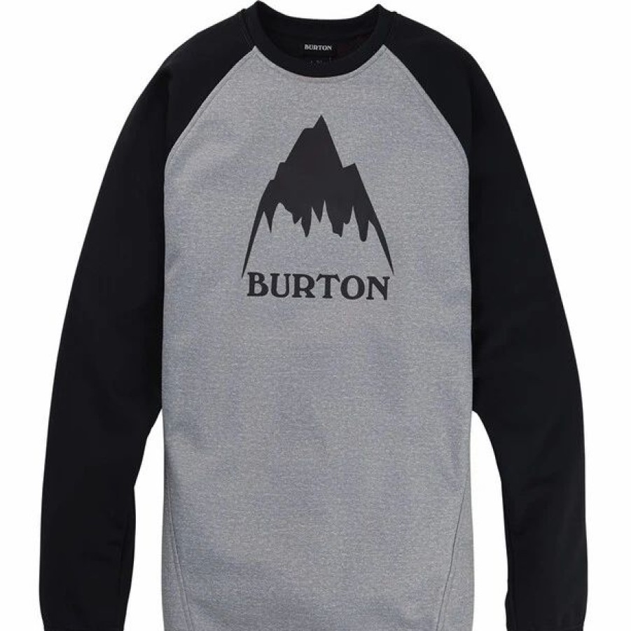 Clearance * Burton Crown Pullover Crewneck Weatherproof Men Gray Heather/True Black