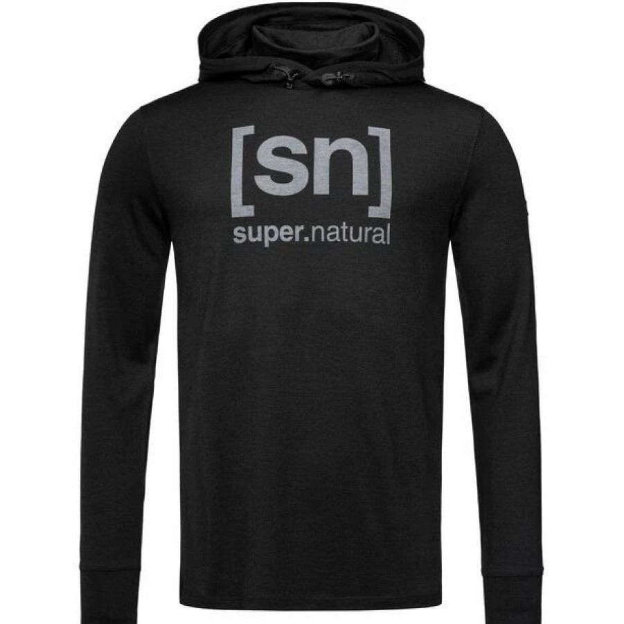 Best * Super.Natural Alpine Hooded Sweater Men Jet Black Melange/Vapor Grey Logo