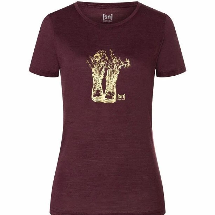 New * Super.Natural Blossom Boots Tee Women Wine Tasting/Gold