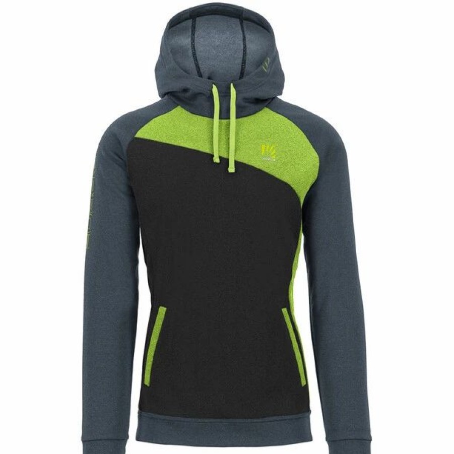 Hot * Karpos Pramper Fleece Hoodie Men Black/Dark Slate/Lime Green