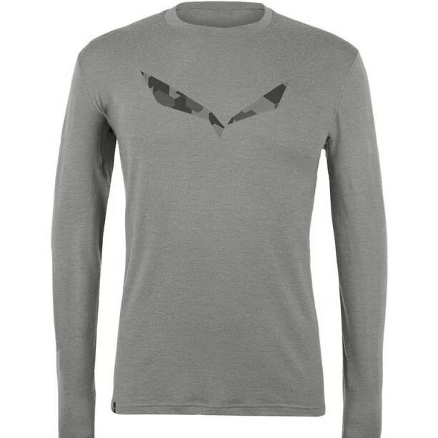 New * Salewa Pure Logo Alpine Merino Responsive Ls Tee Men Grey Melange