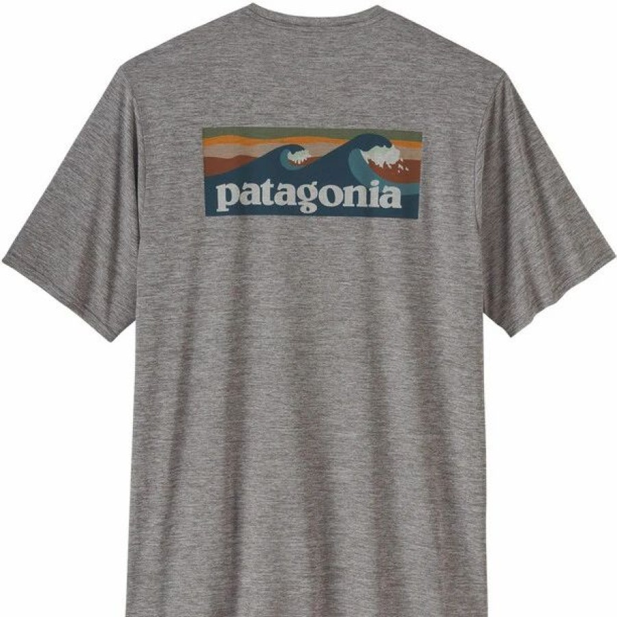 New * Patagonia Cap Cool Daily Graphic T-Shirt Men Boardshort Logo Abalone Blue/Feather Grey