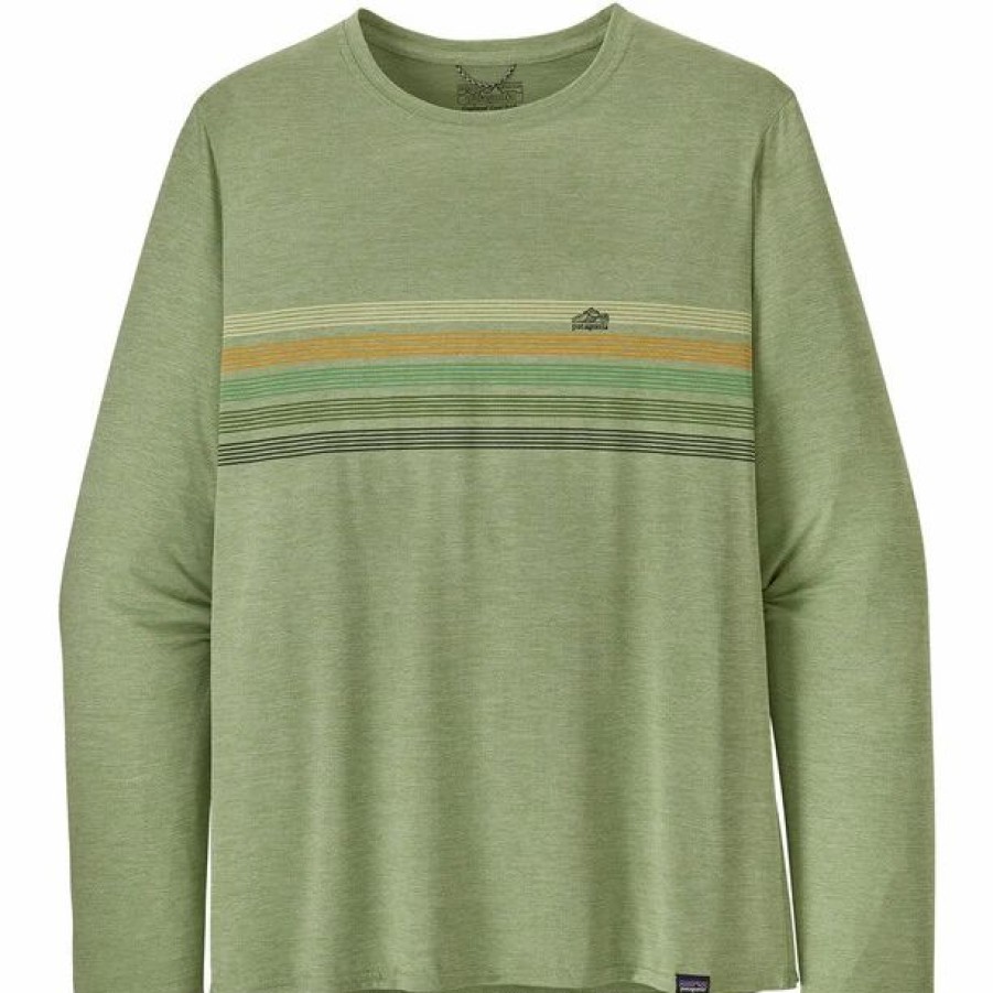 Clearance * Patagonia Cap Cool Daily Ls Graphic Shirt Men Line Logo Ridge Stripe/Salvia Green X-Dye