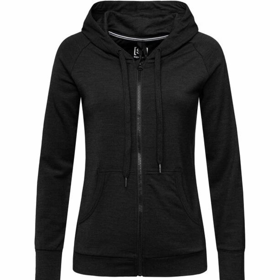 Online * Super.Natural Essential Zip Hoodie Women Jet Black Melange