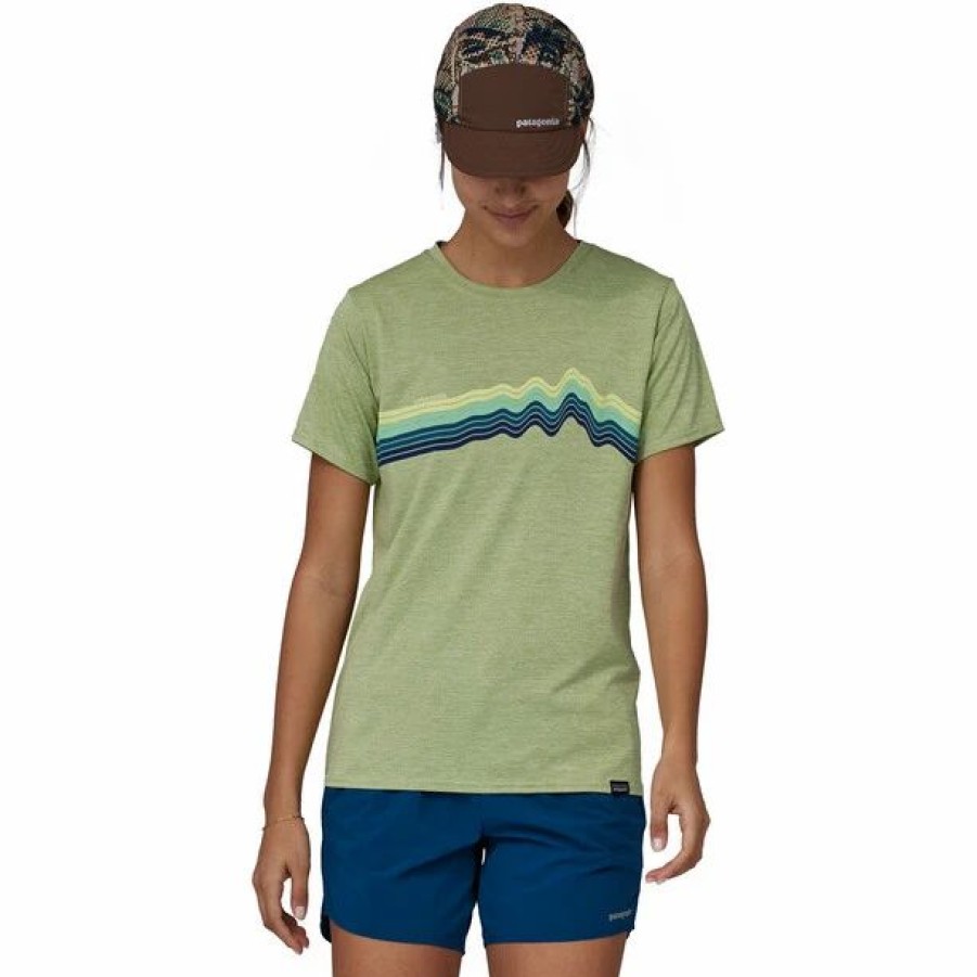 Clearance * Patagonia Cap Cool Daily Graphic T-Shirt Lands Women Ridge Rise Stripe/Salvia Green X-Dye