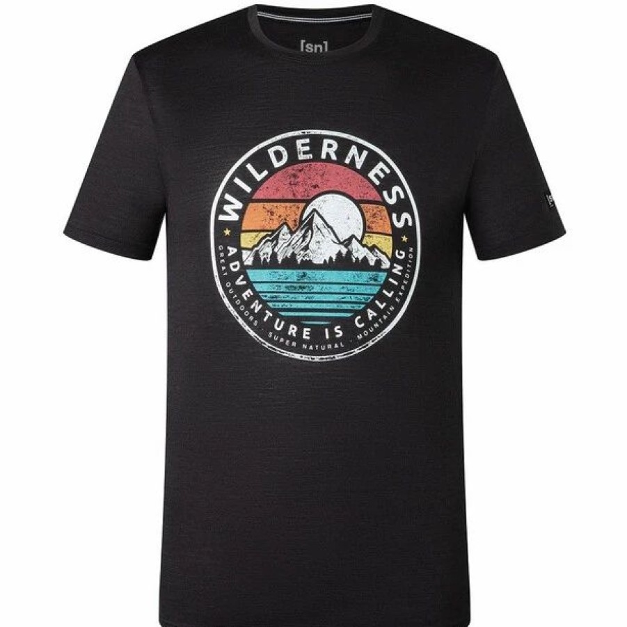 New * Super.Natural Wilderness Tee Men Jet Black Melange/Various