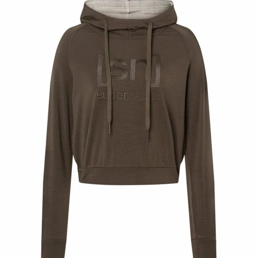 New * Super.Natural Liquid Flow Logo Hoody Women Wren/Oyster Grey