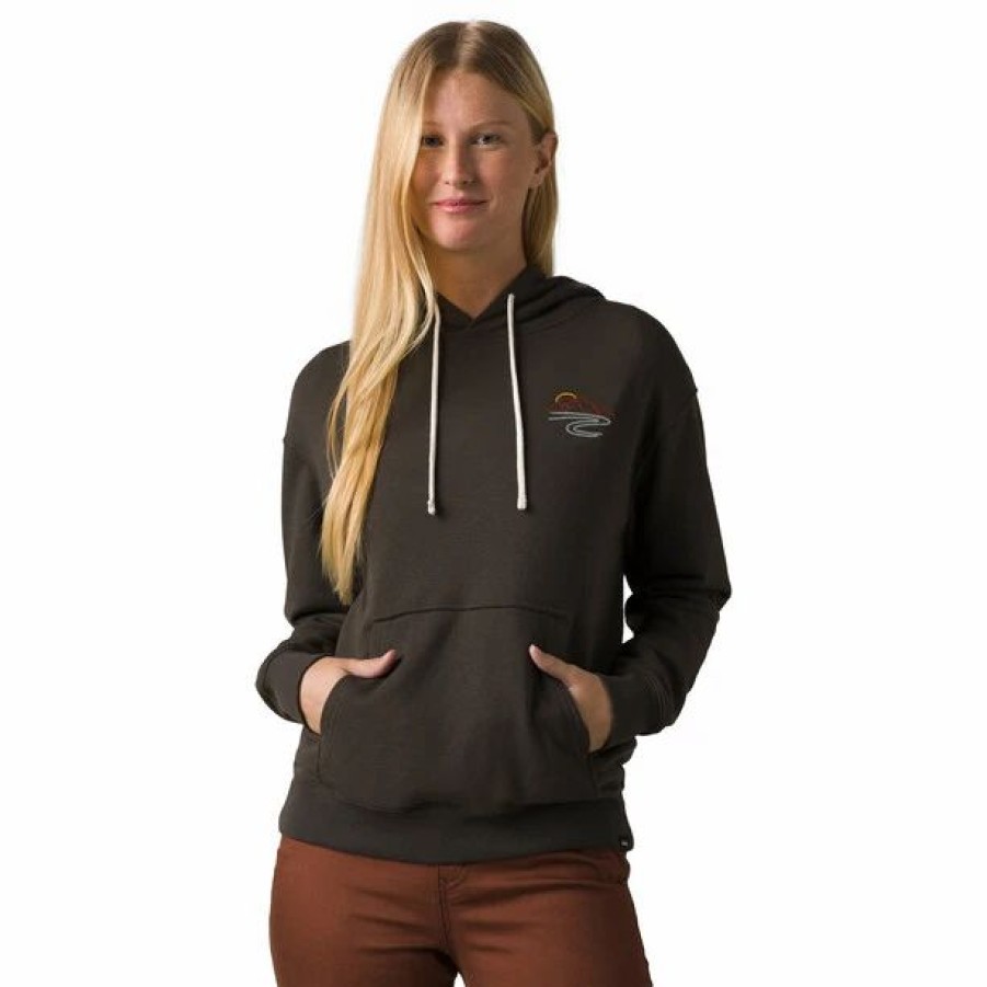 Clearance * Prana Organic Graphic Hoodie Women Washed Black Mountain