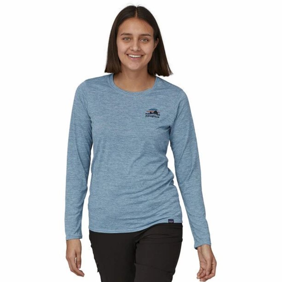 Wholesale * Patagonia Capilene Cool Daily Graphic Ls Shirt Women Skyline Stencil/Steam Blue X-Dye