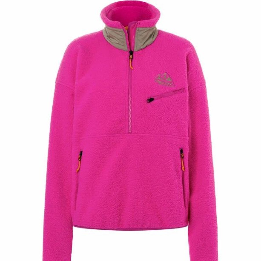 New * Marmot 94 E.C.O. Recycled Fleece Pullover Women Fuchsia Red/Vetiver