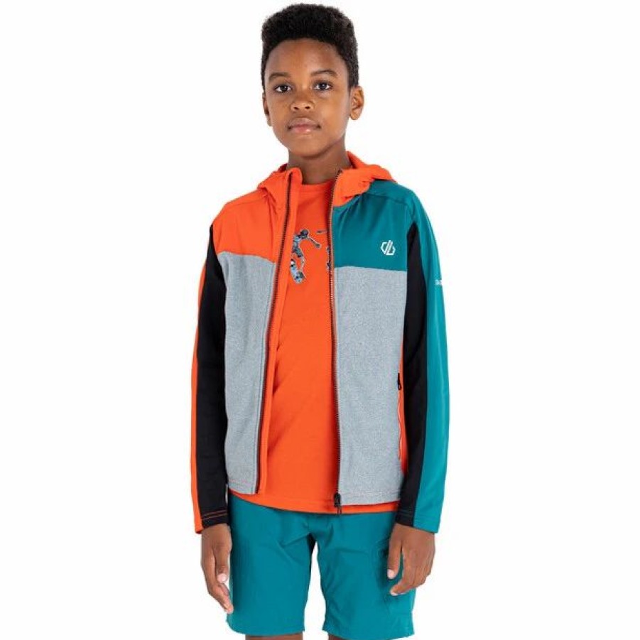 Hot * Dare 2B Thriving Core Stretch Jacket Kids Trail Blaze/Fortune Green/Slate Stripe